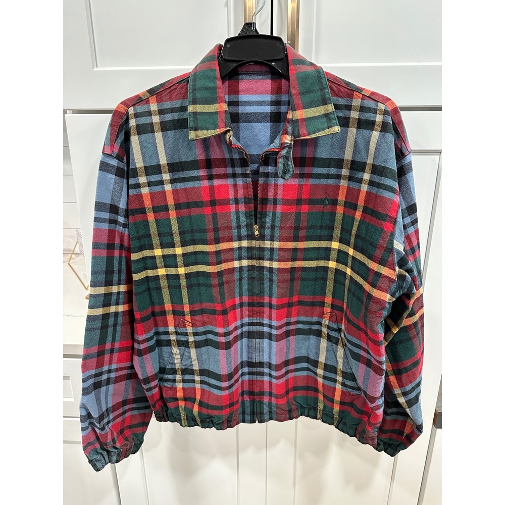 VTG Polo Ralph Lauren Mens Plaid Jacket Full Zip Coat L Large